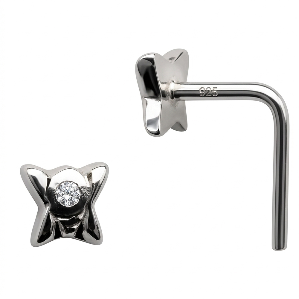 Nose stud 925 silver & diamond 4 point star