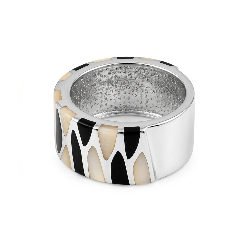 Ring 925 silver & shell blk/w col band