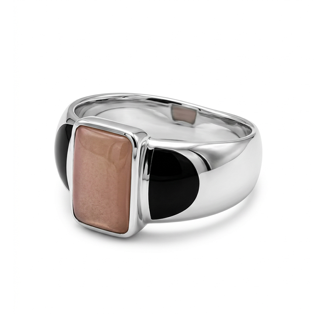 Ring 925 silver & shell blk/w rectangular front