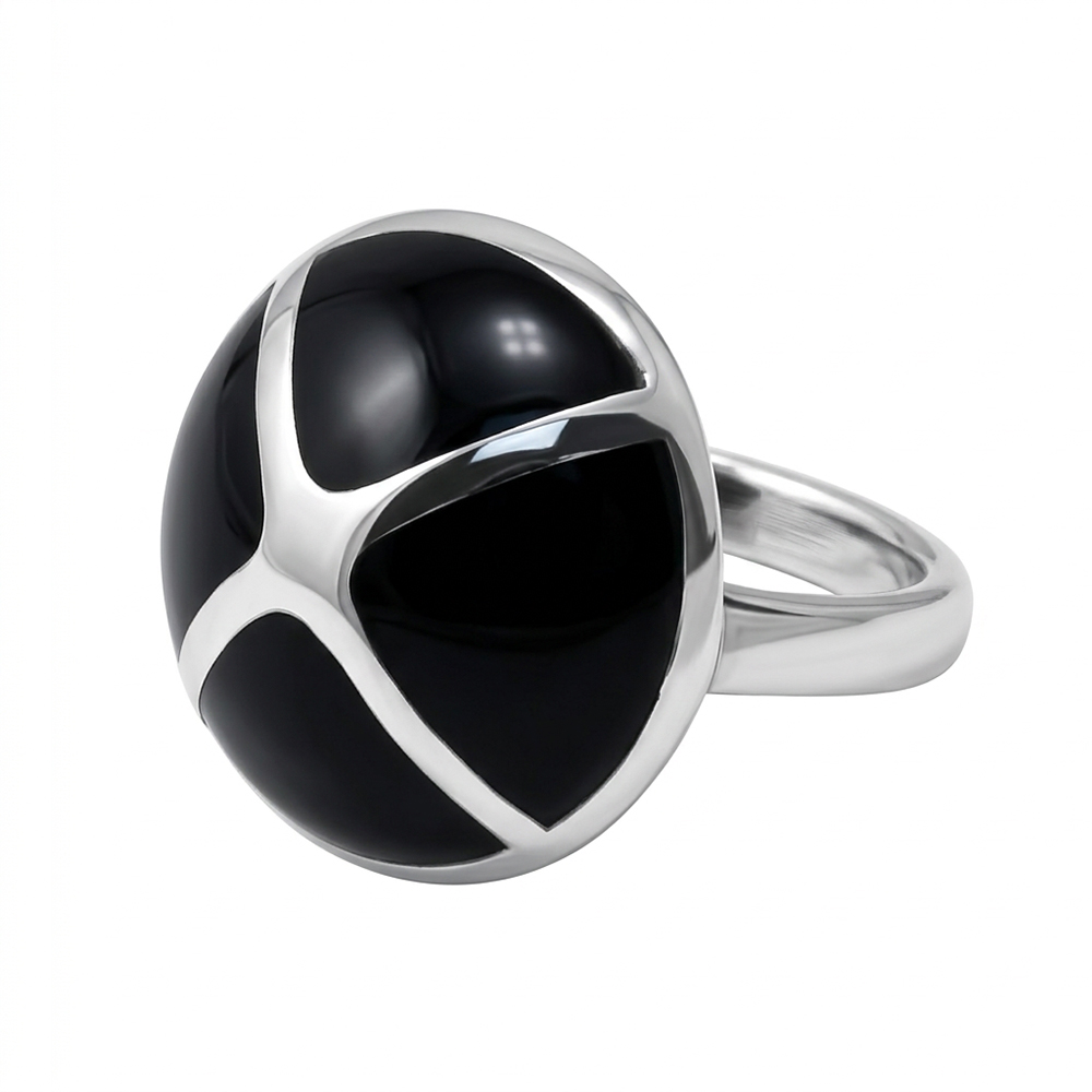Ring 925 silver & shell blk 4 triangle domed front