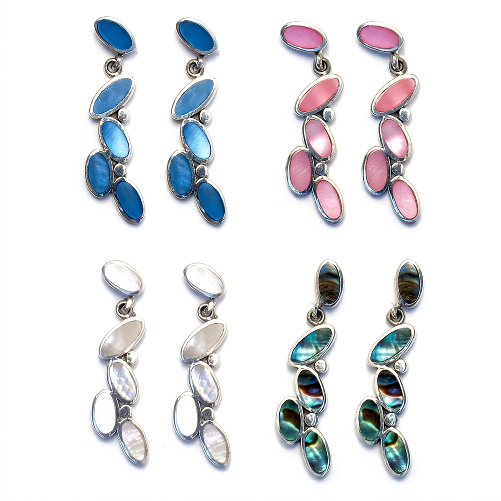 Drop earring 925 silver & mother of pearl cascade