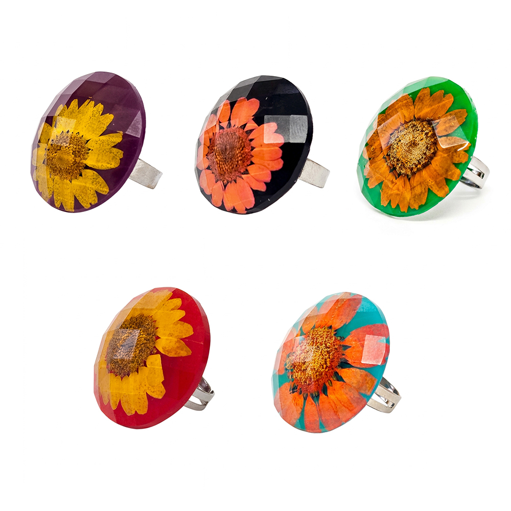 Ring resin flower inlay