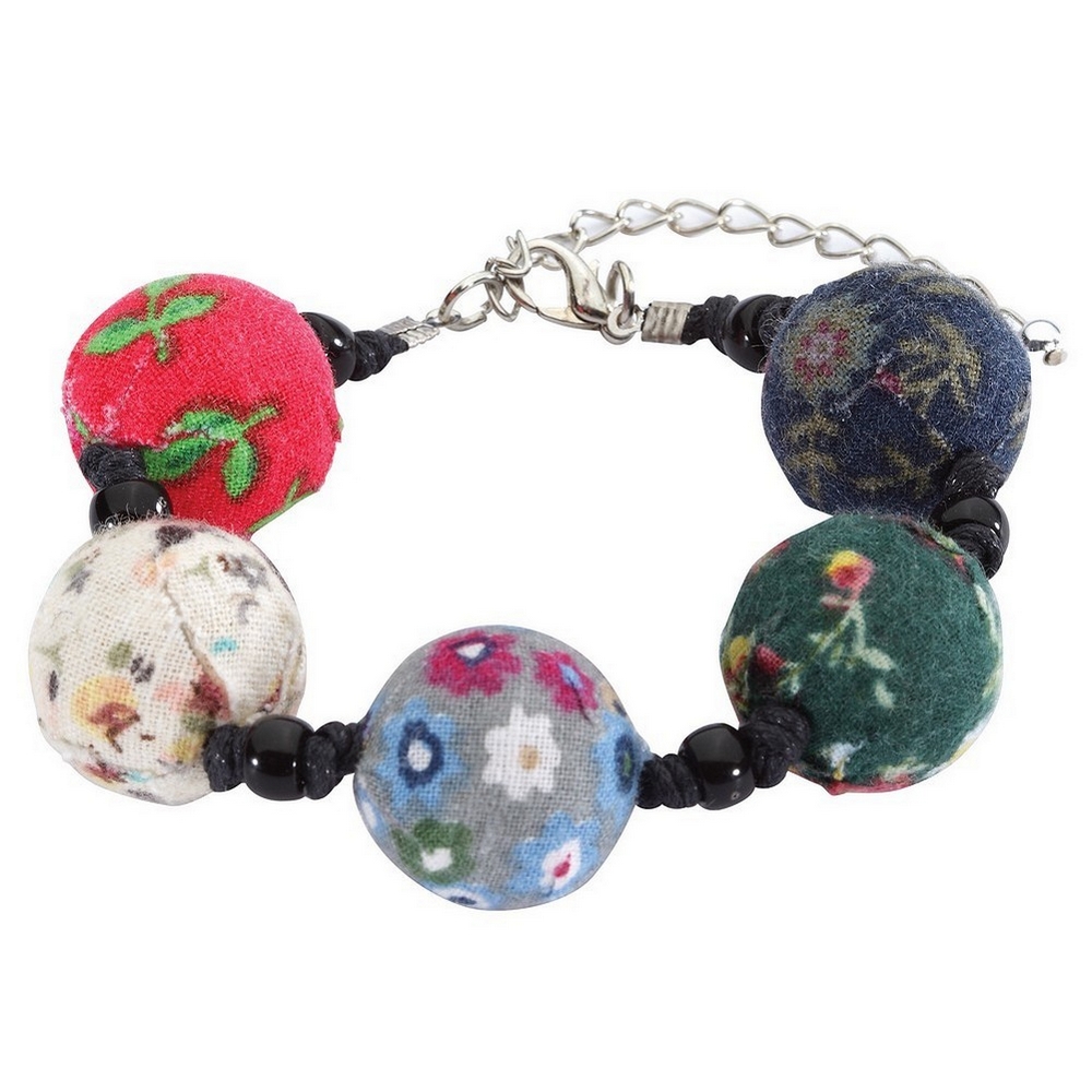 Bracelet fabric & glass beads with flower design