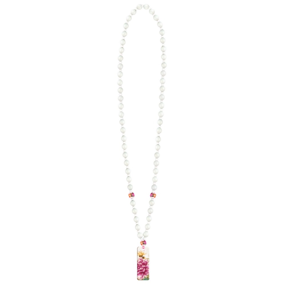 Joe Cool Necklace with A Pendant Rectangle Pink & White 46cm Made with Cord & Ceramic 