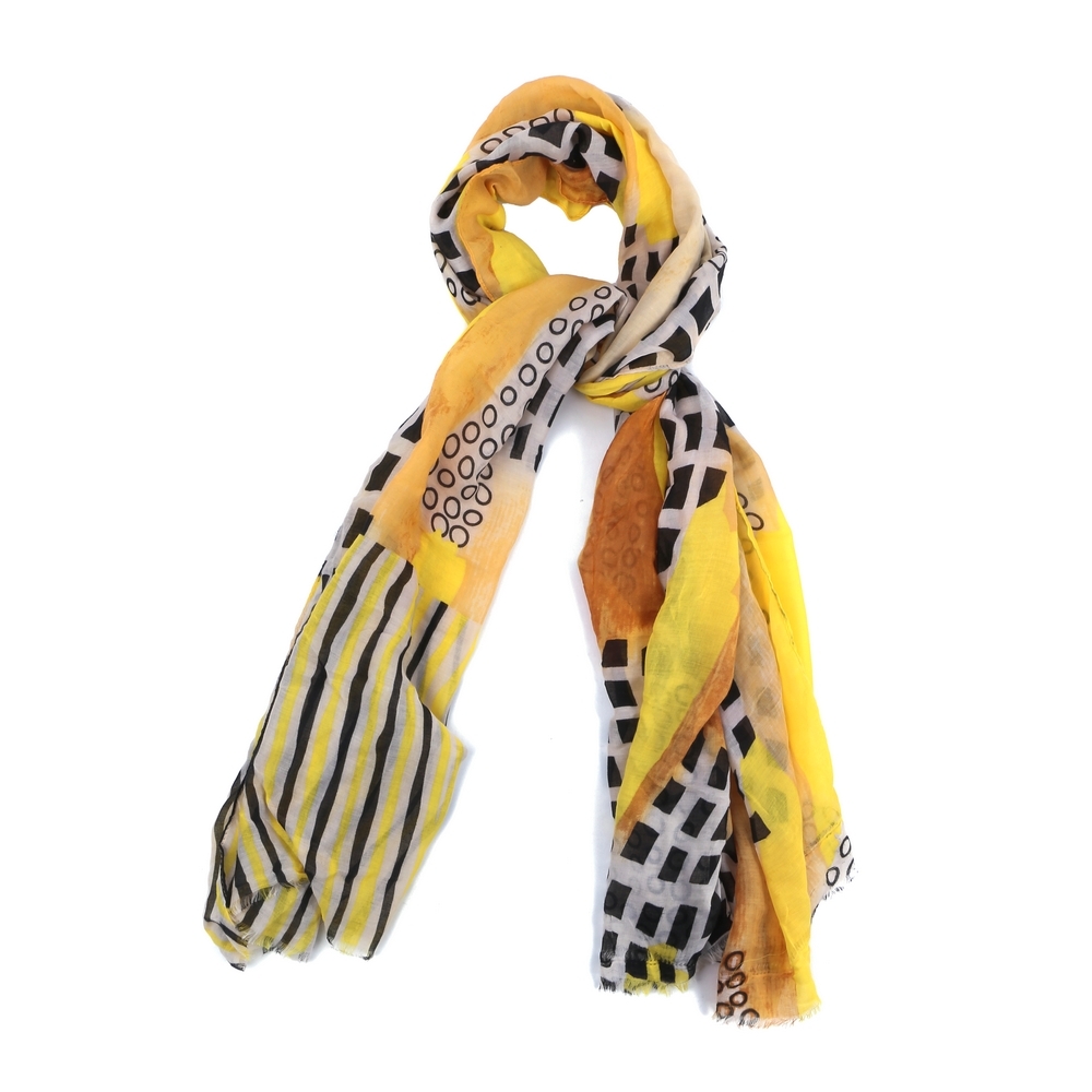Scarf bold square print yellow