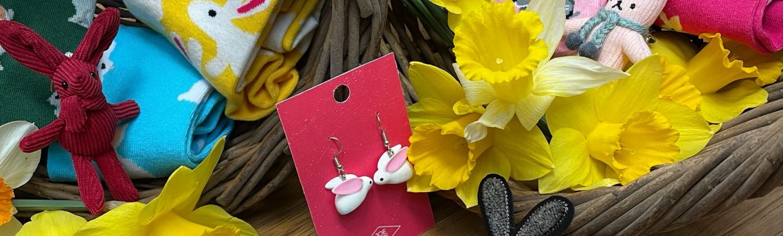 Easter bunnies, blooms and bright colours bring Spring cheer.
