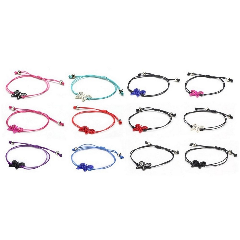 Bracelet crystal glass & cord butterfly adjustable