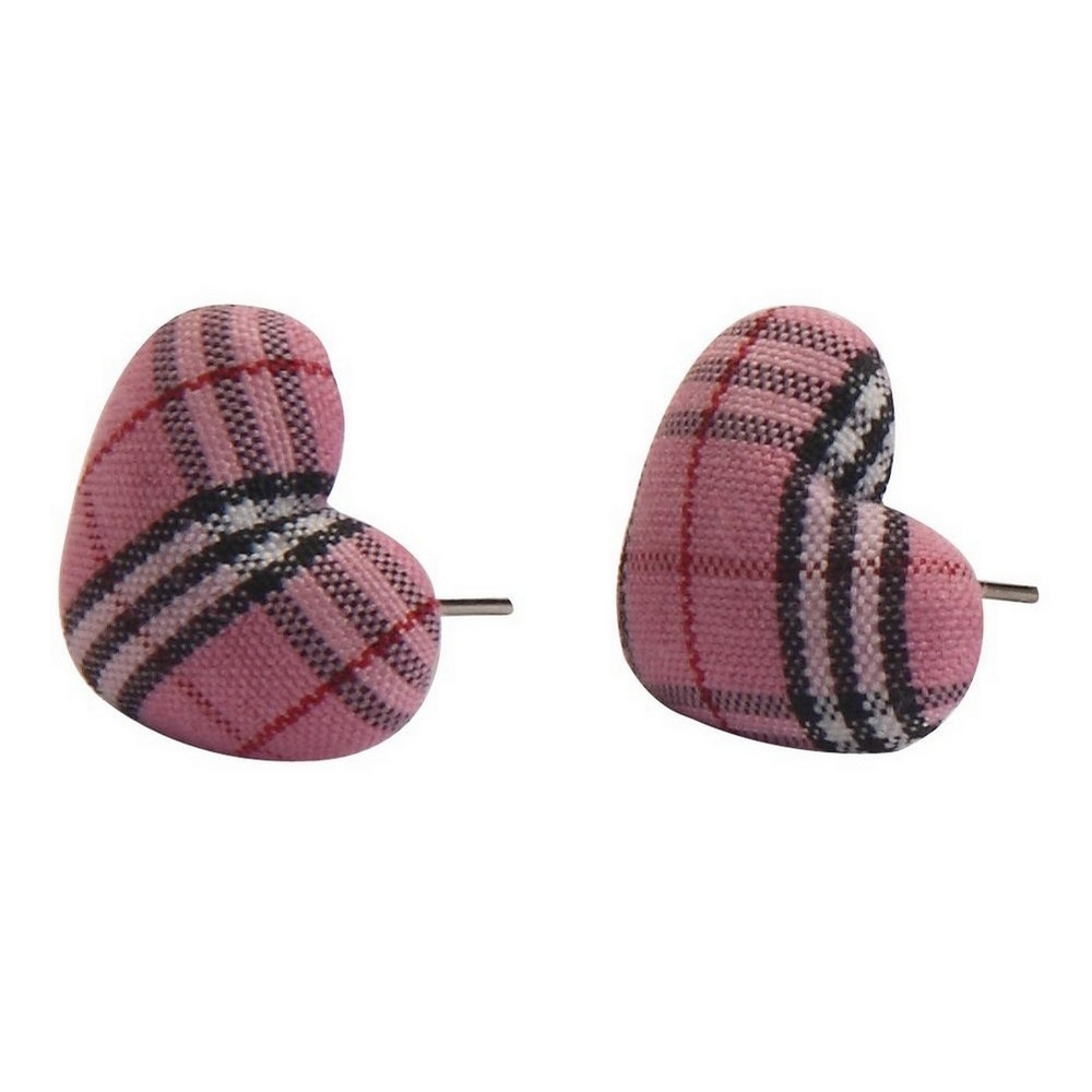 Stud earring tartan heart pink