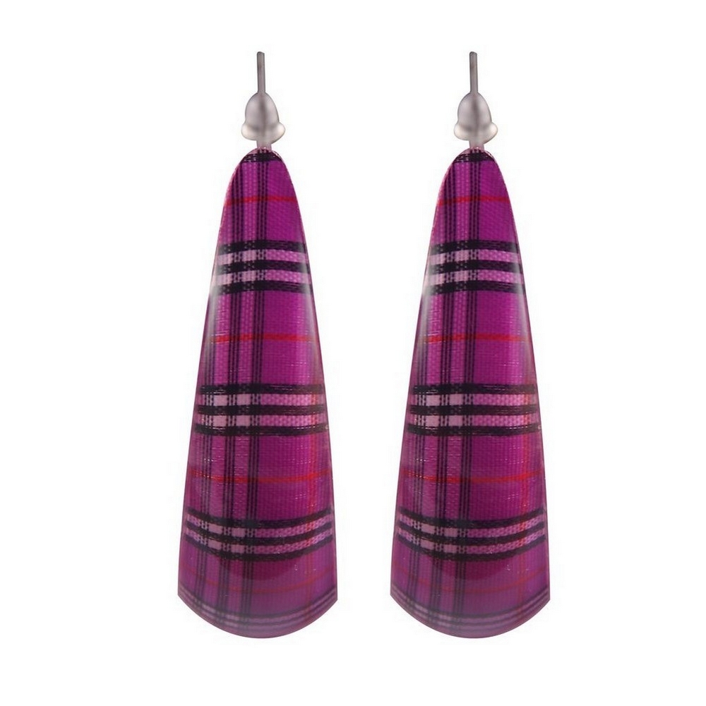 Hoop earring acrylic tartan print purple