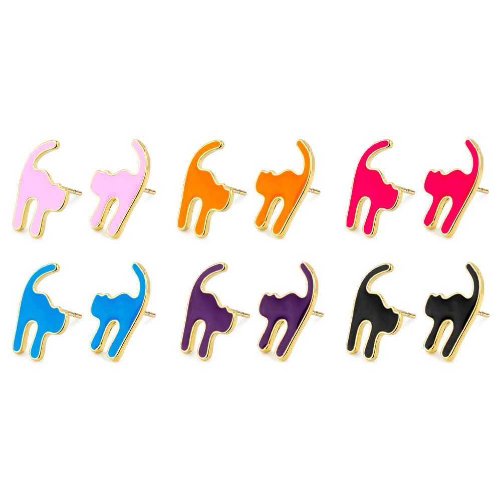 Stud earring stressed out cat multicoloured