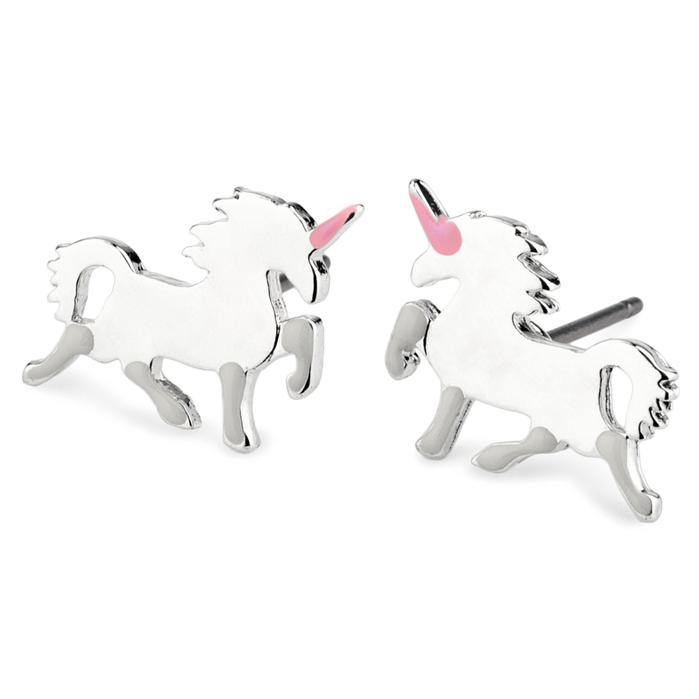 Stud earring enamel unicorn silver