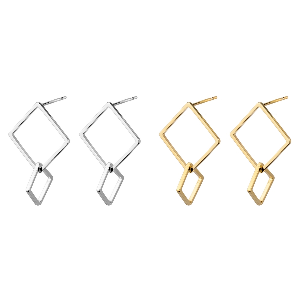 Stud & drop earring double square