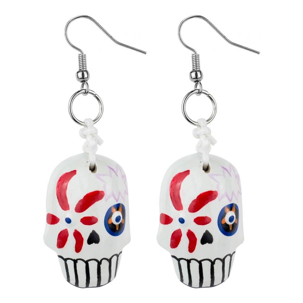 Drop earring wood day of the dead white