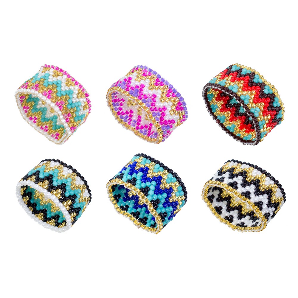 Ring glass beads square facet assorted colours