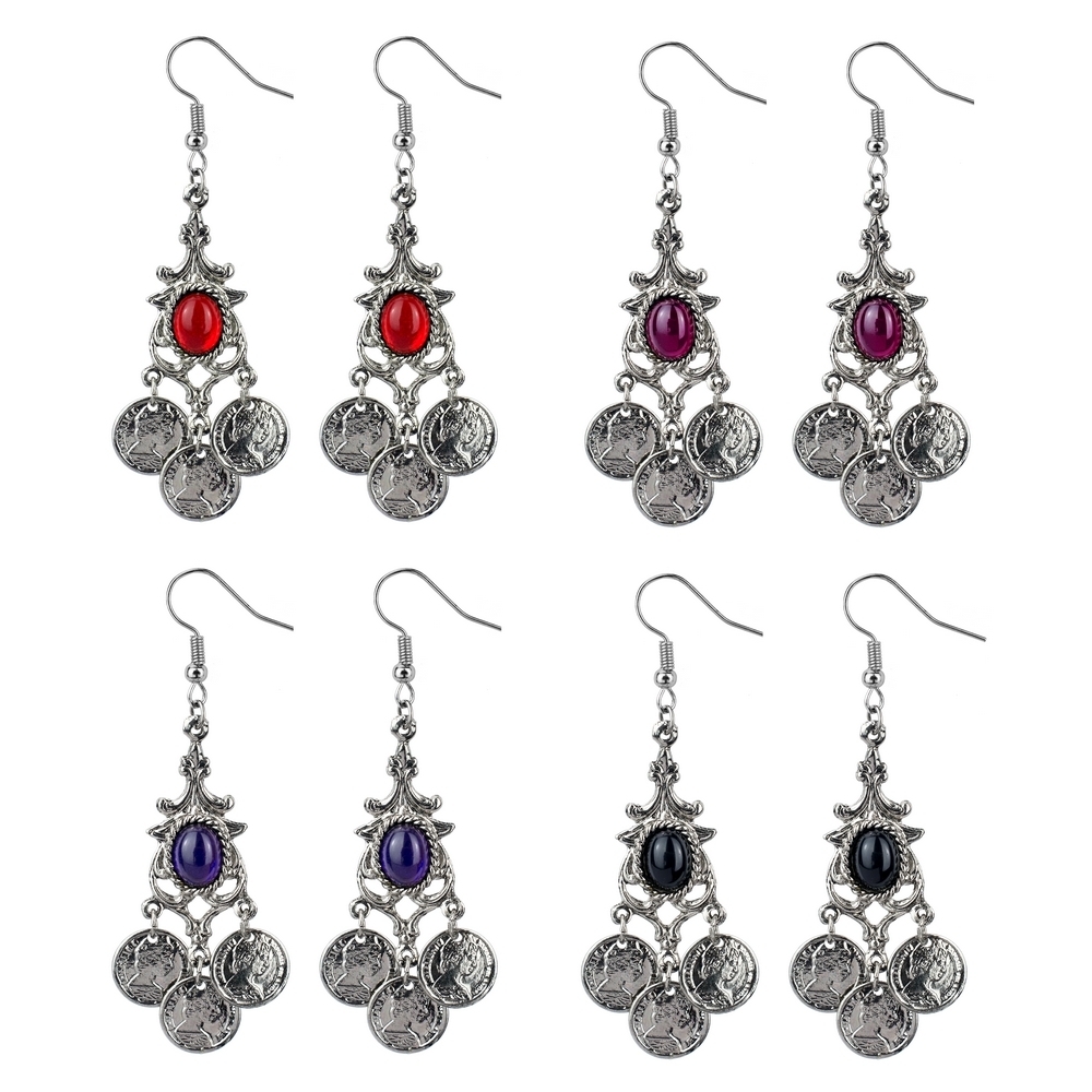 Drop earring bohemia cabachon coin drop