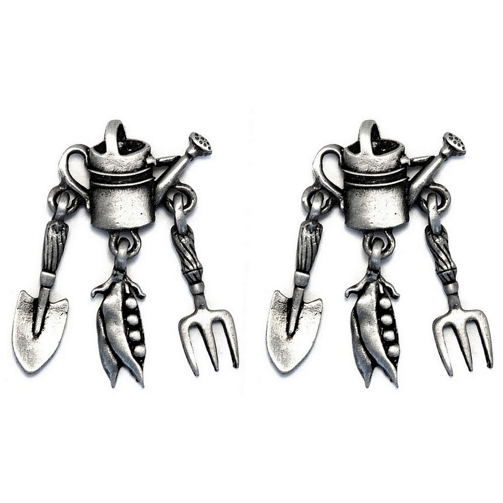 Stud earring pewter watering can & spade & fork Silver