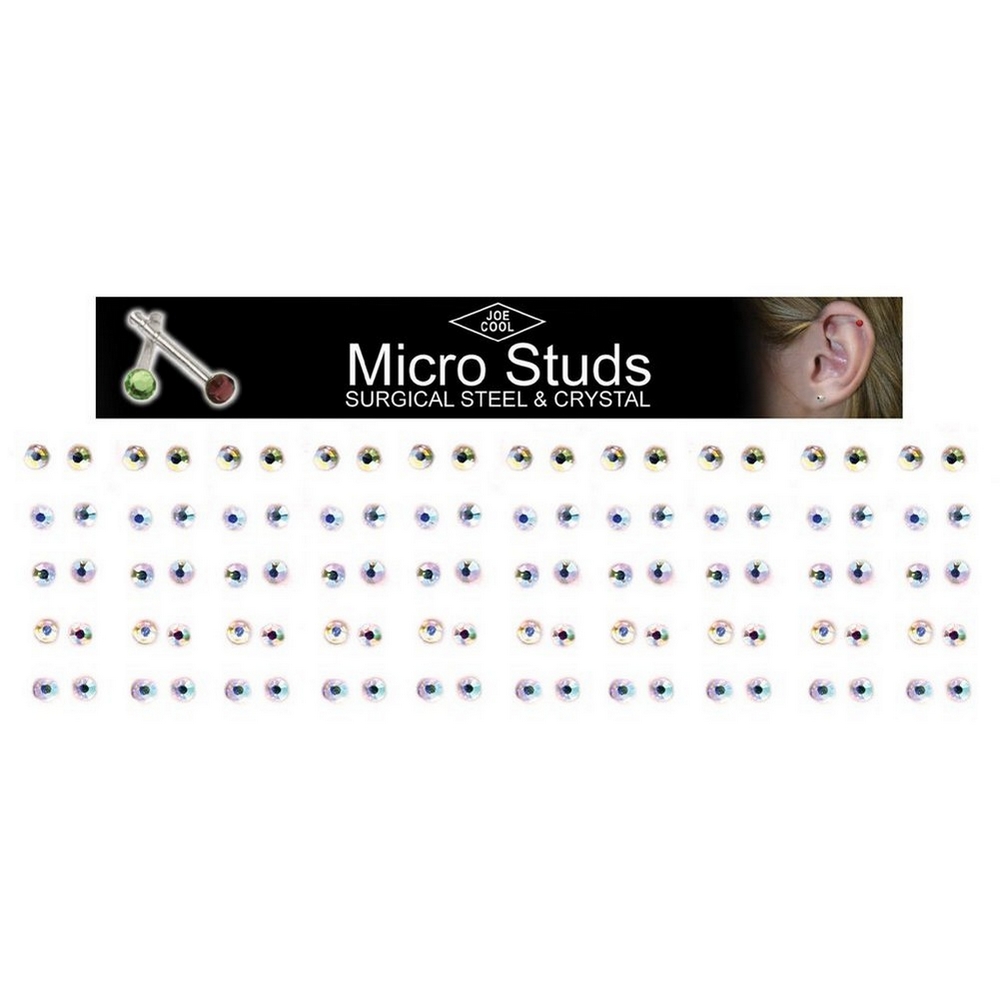 Stud earring crystal glass micro size clear & aurora borealis