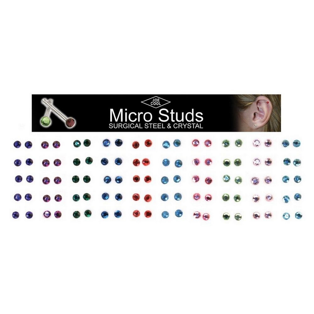 Stud earring crystal glass micro size colours boxed Multicoloured