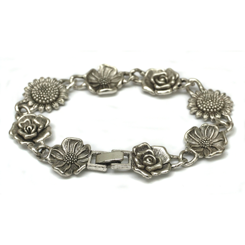 Bracelet sunflower & rose & cherry blossom silver