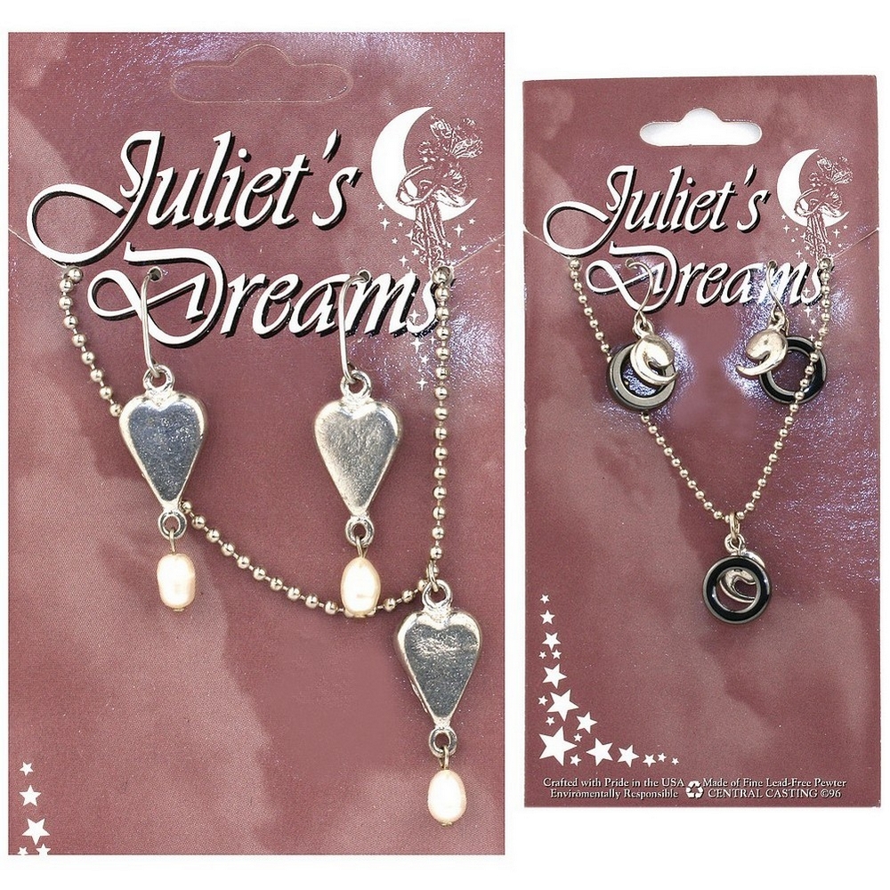 Necklace & earring set chain & bead Juliet's Dreams on card silver