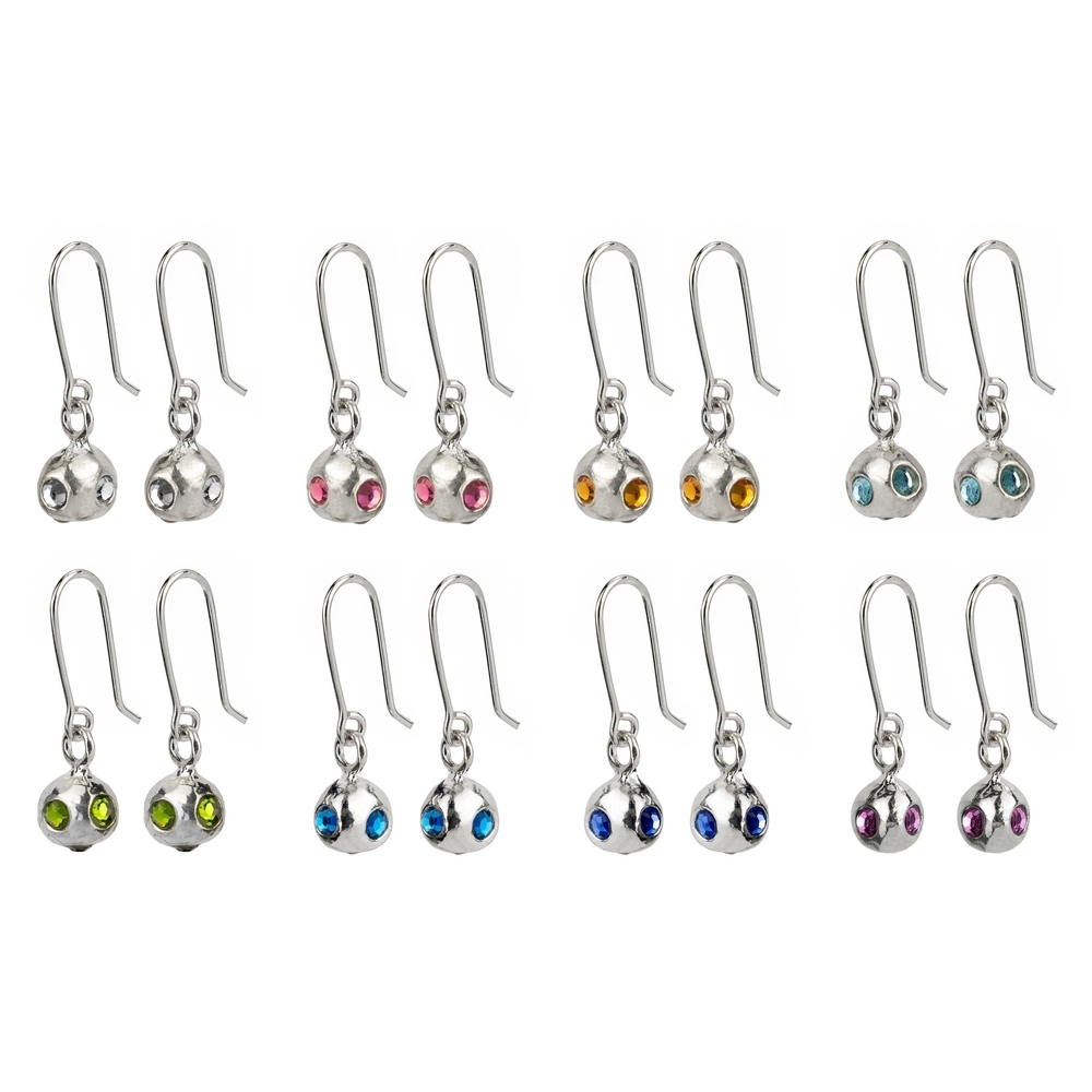 Drop earring 925 silver & crystal glass studded ball