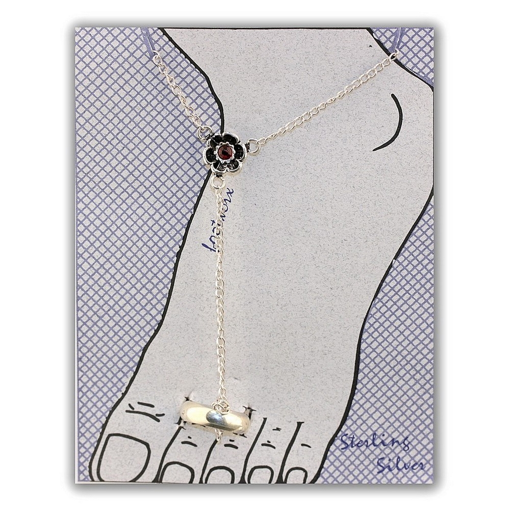 Toe ring 925 silver with ankle chain
