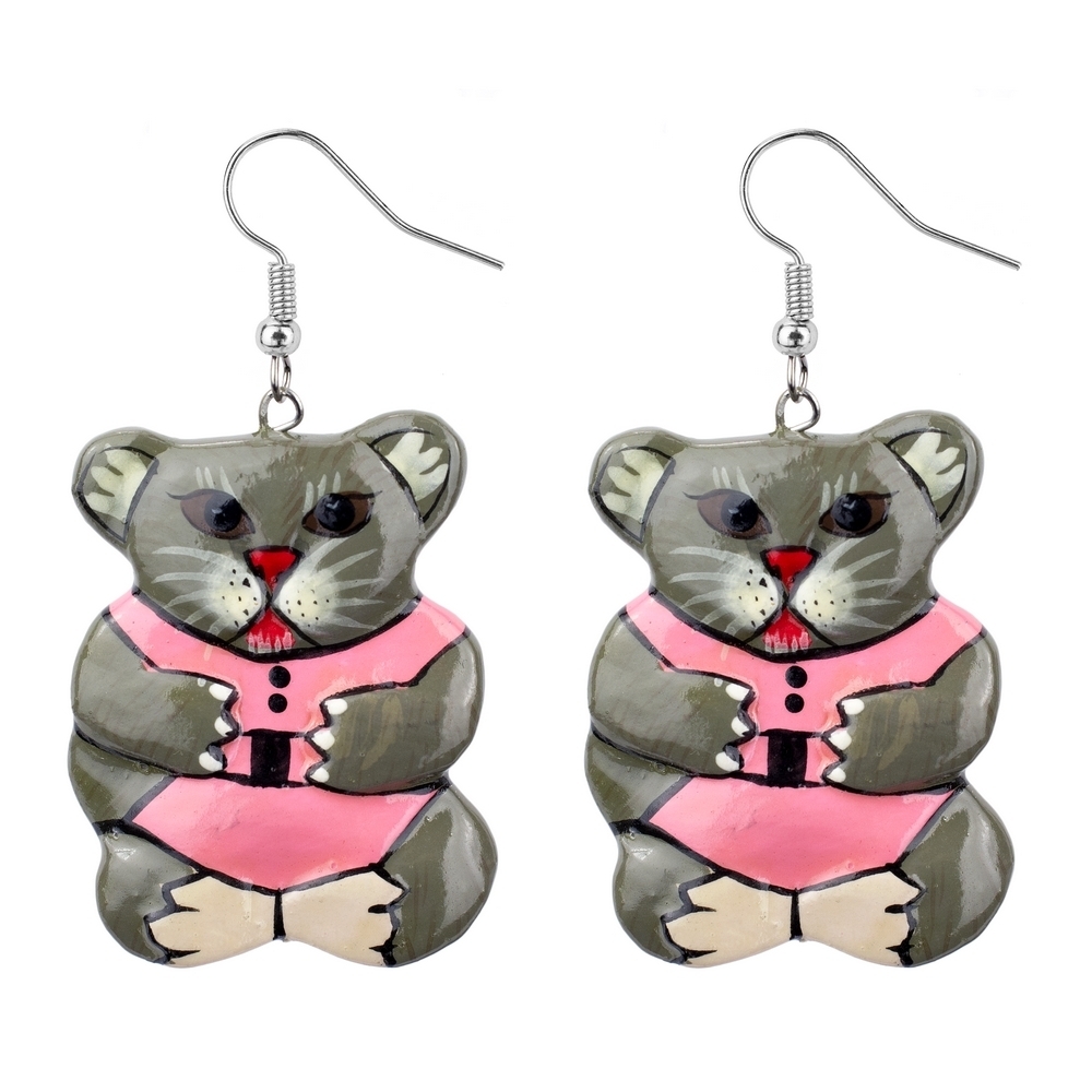 Drop earring wood painted fantasy furry friend