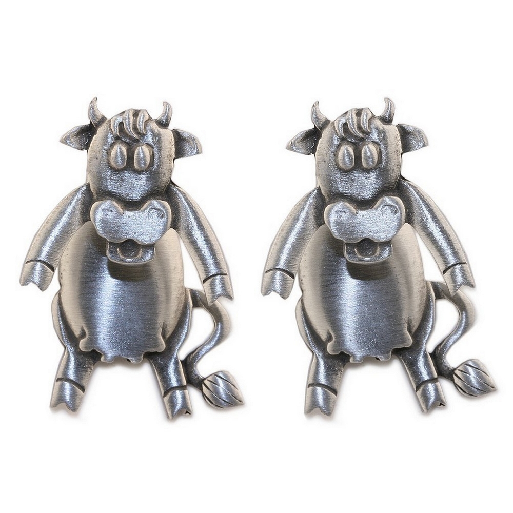 Drop earring pewter front & back cow