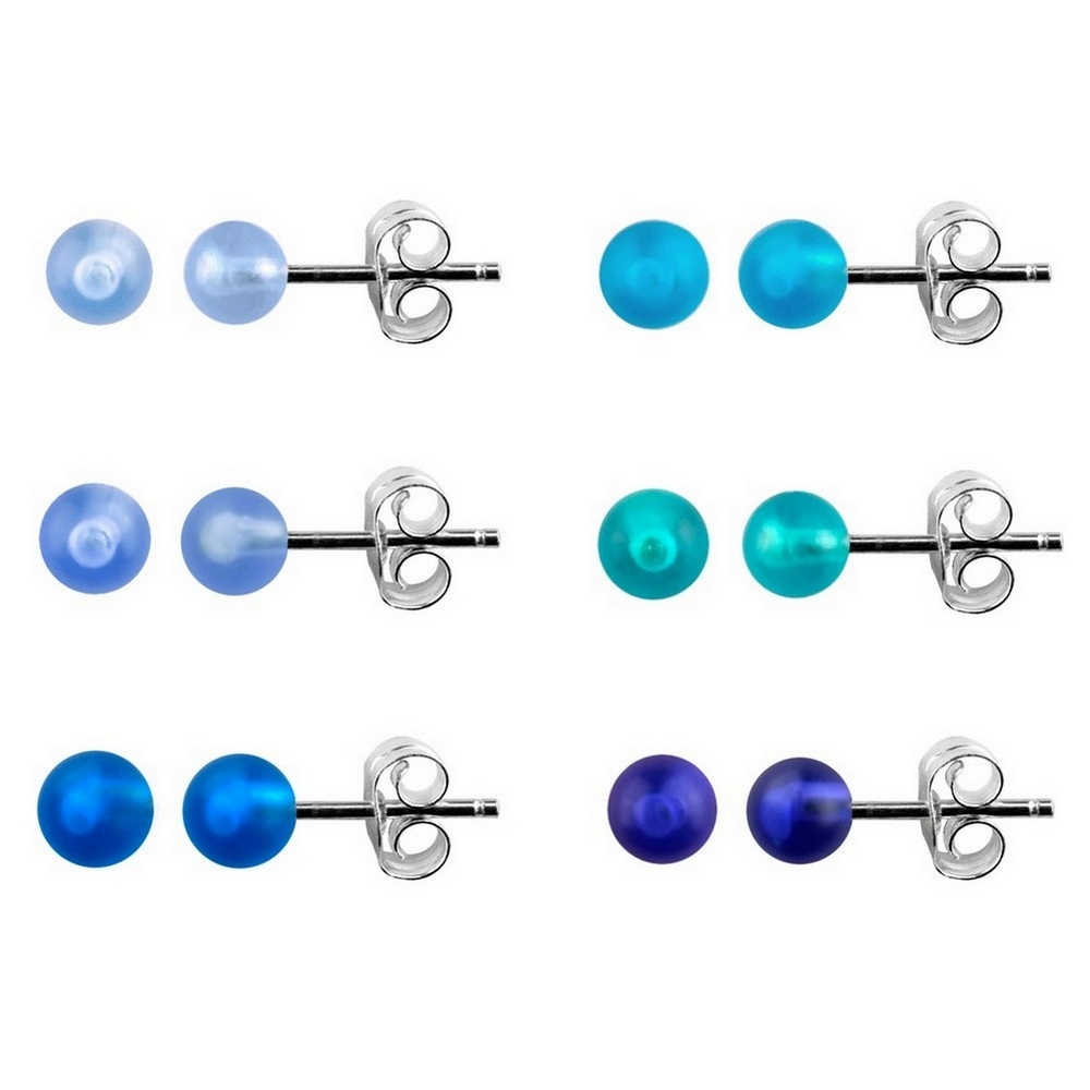 Stud earring 925 silver & resin bon bon blue balls