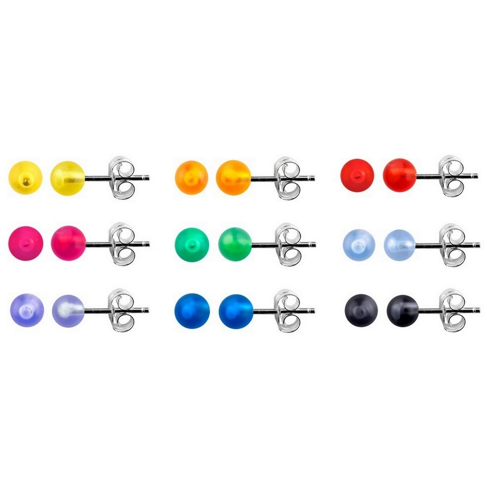 Stud earring 925 silver & resin bon bon resin ball ac