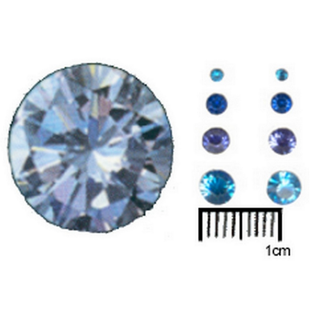 Stud earring crystal glass & 925 silver blues 2 to 5mm blue