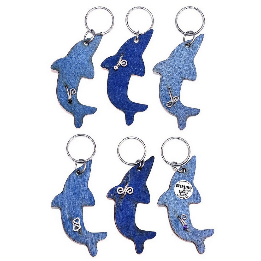 Ring 925 silver on wooden keyring assorted designs and colours