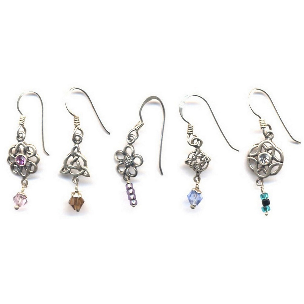 Drop earring 925 silver & crystal glass celtic drops