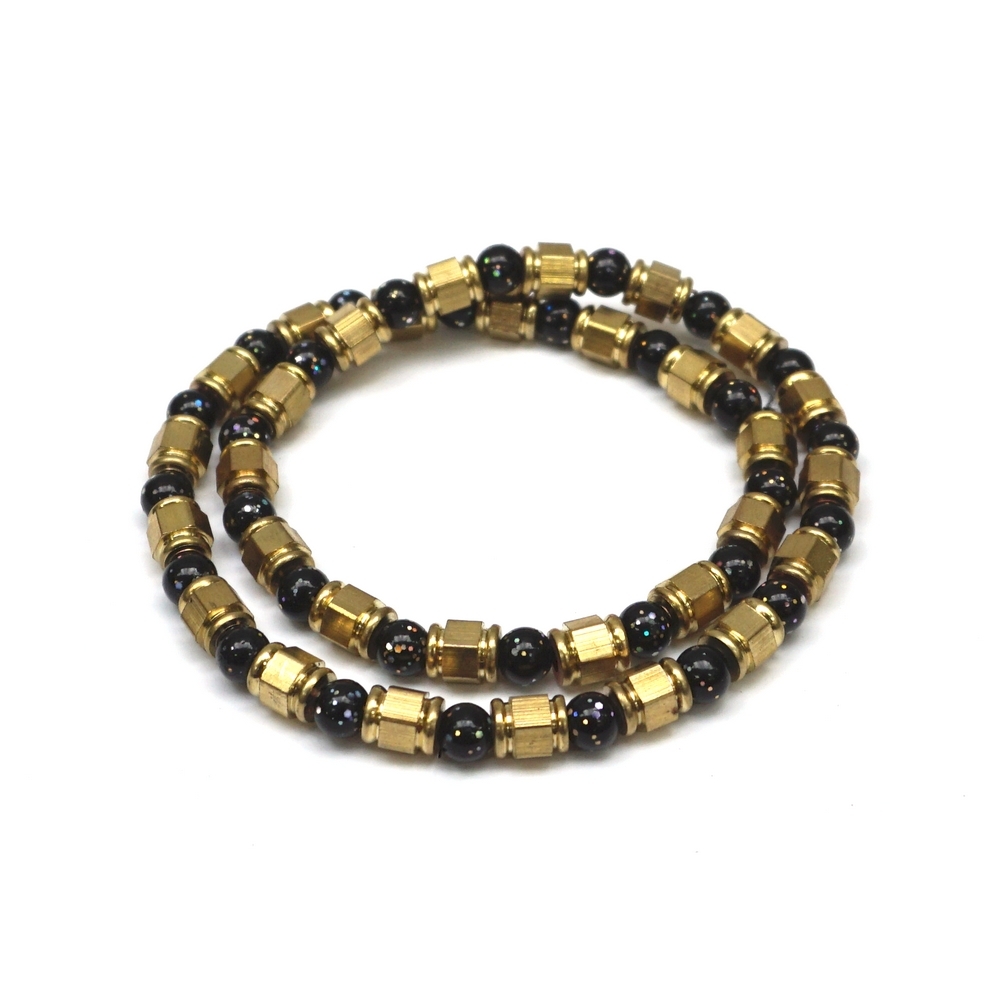 Bracelet glass & brass galaxy beads brown