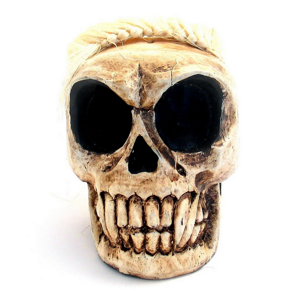 Ornament wood skull with hair