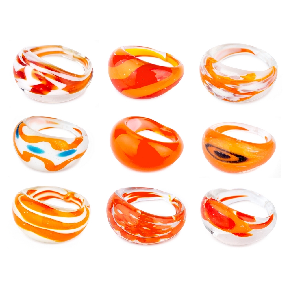 Ring glass with millefiori orange