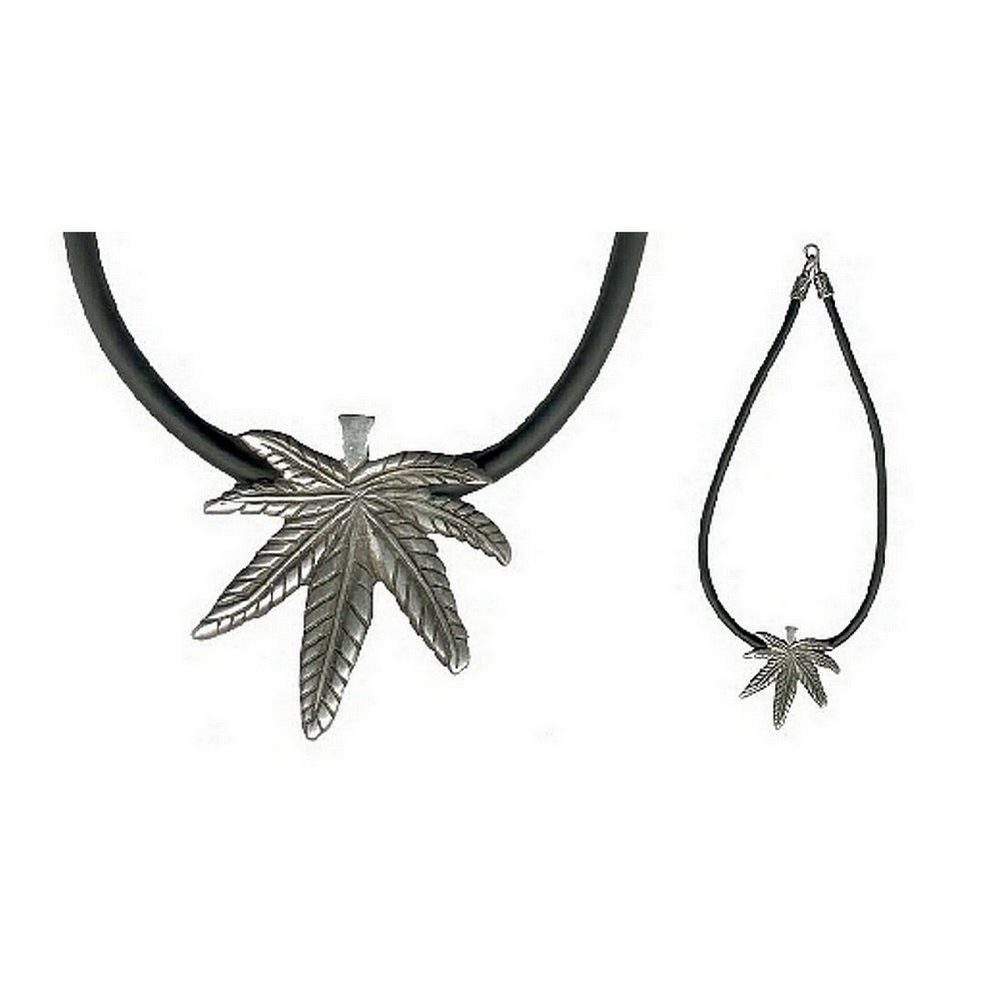 Necklace with a pendant pewter cannabis leaf