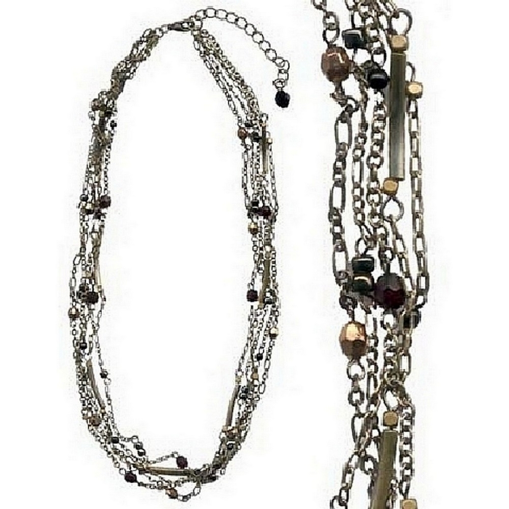 Necklace 5 Line Chain & Black Beads