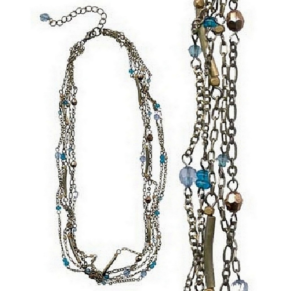 Necklace 5 Line Chain & Blue Beads