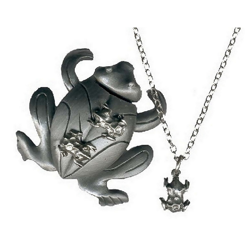 Necklace with a pendant pewter frog