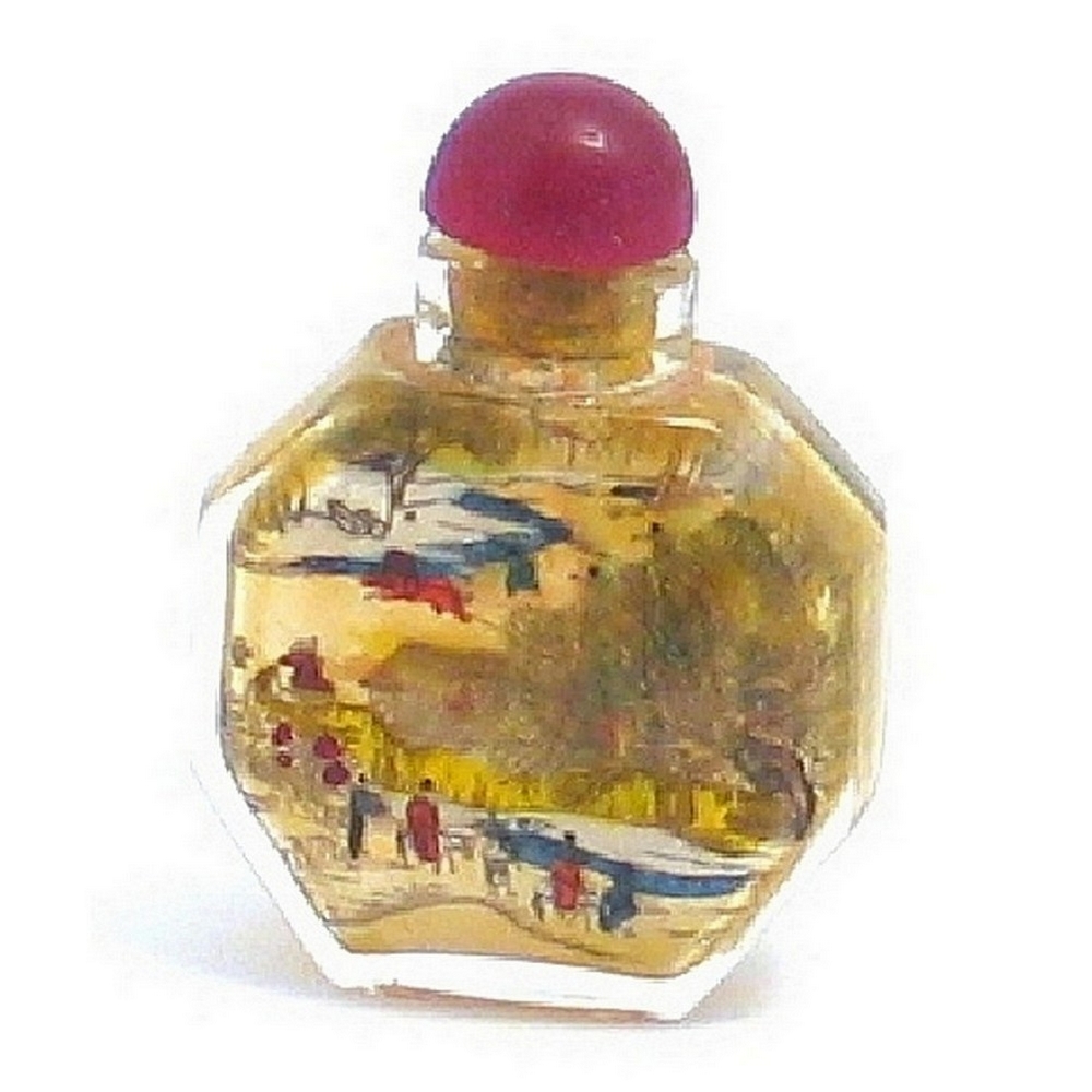 Bottle glass hand painted riverscene octagona