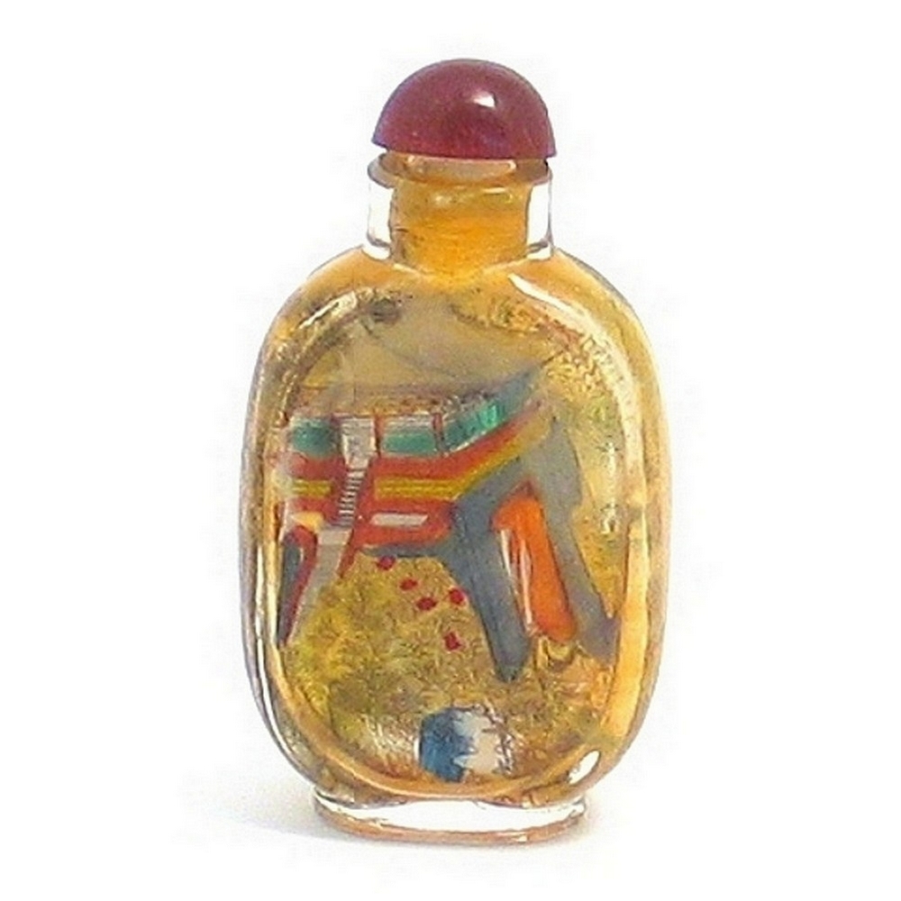 Bottle glass hand painted riverscene oval