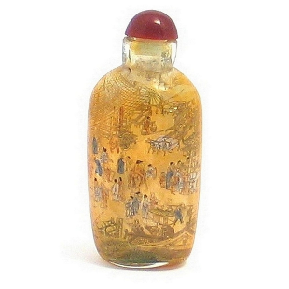 Bottle glass hand painted riverscene long