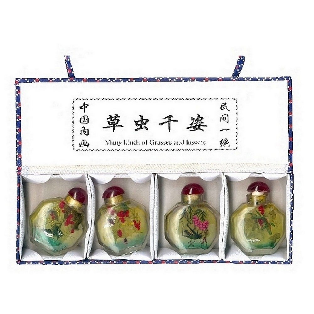 Bottle glass hand painted insects octagonal