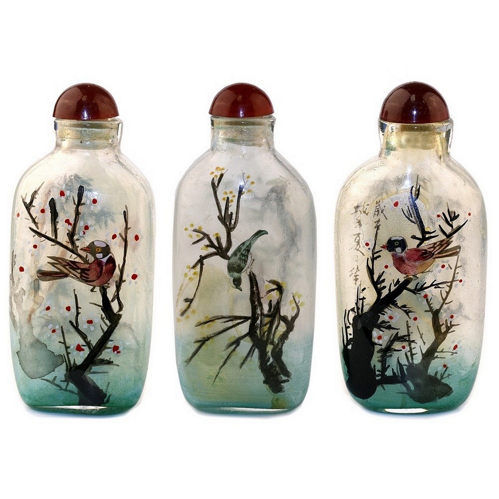 Bottle glass hand painted flowers long