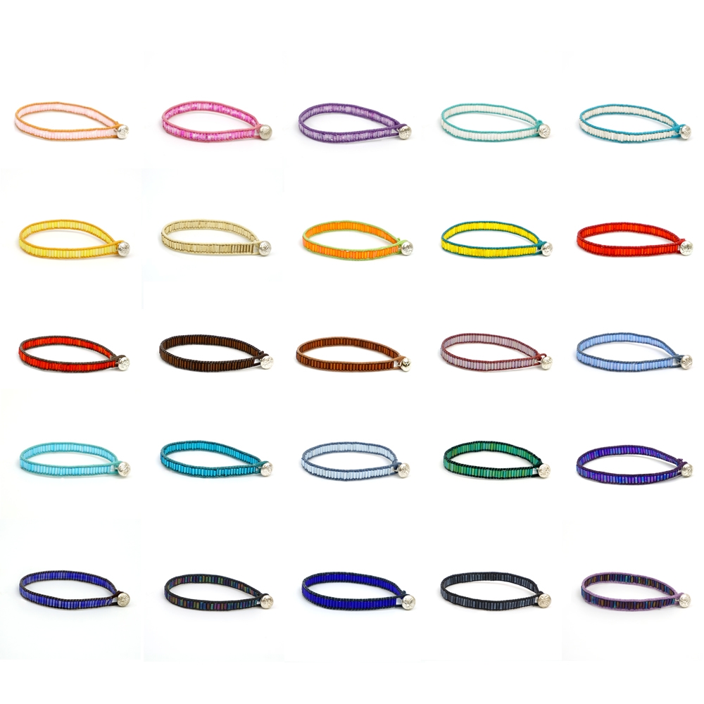 Bracelet cord & glass bugle bead rainbow multicoloured