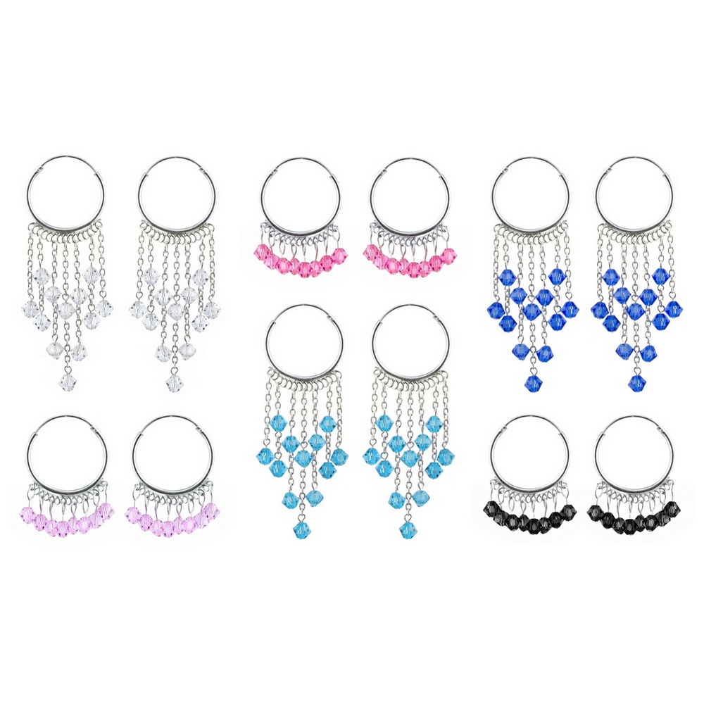 Hoop earring 925 silver & crystal glass with bead drop