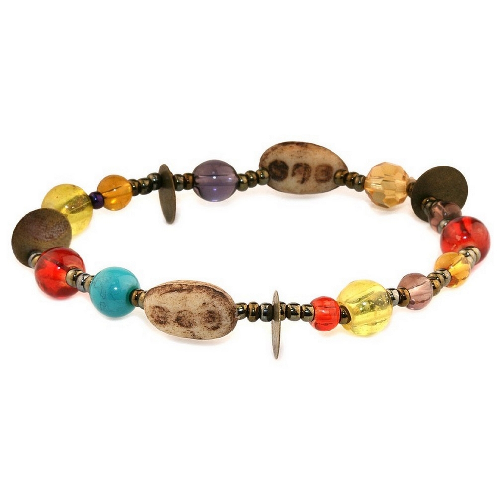 Bracelet glass multi-coloured beads & coins