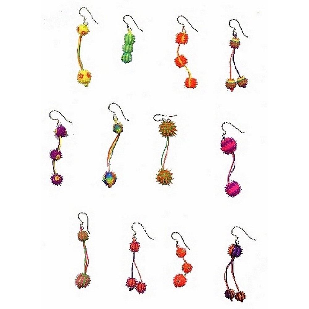 Drop earring 925 silver & ultra violet sensitive double spikey ball
