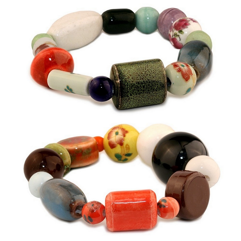 Bracelet ceramic random bead art mix multicoloured